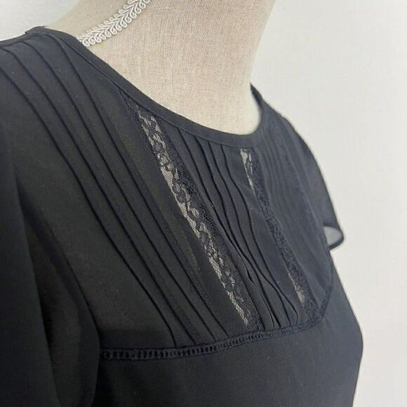 Haute Monde Black Smocked Flutter Sleeve Ruffled Peasant Blouse Size Small Sheer - Picture 10 of 10